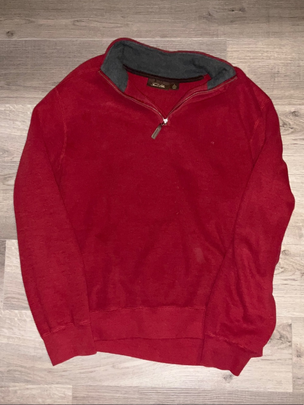 Tasso Elba Red Zip-Up Sweater with Gray Inner Collar